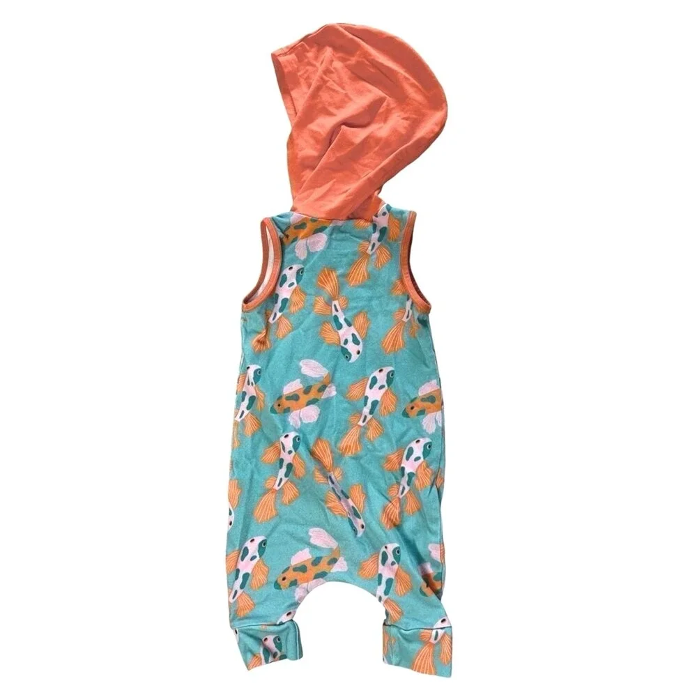 RAGS Orange Blue Koi Fish Hooded Sleeveless Stretchy Romper 6-12 months‎ Skater